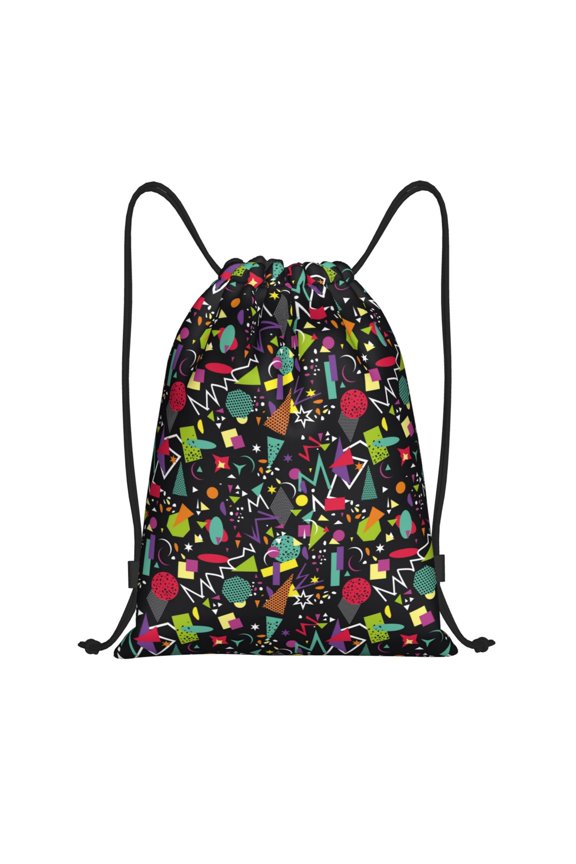 Colorful Geometric Figures Print Drawstring Backpack Bag,Waterproof Draw String Back Sack, Gym Drawstring Bags Swim Bag For Unisex