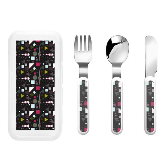 Kdxio Colorful Geometry Toddler Utensils Set - Kids Silverware Set, Set Kids Utensils Set with Case for Preschooler Children