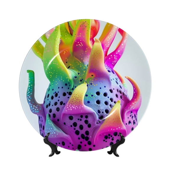 Kdxio Colorful Glitter Dagon Fruit Bone China Decorative Plate Ceramic Decorative Plate for Home Office Wall Stand Decorative Plates for Home Bedroom-7in