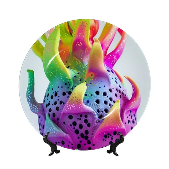 Kdxio Colorful Glitter Dagon Fruit Bone China Decorative Plate Ceramic Decorative Plate for Home Office Wall Stand Decorative Plates for Home Bedroom-10in