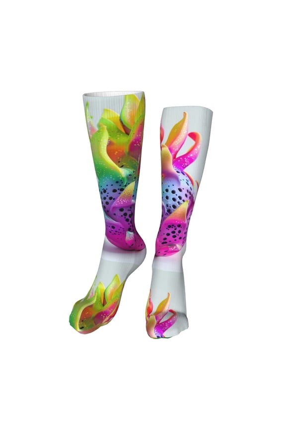 Colorful Glitter Dagon Fruit Funny Silky Novelty Funky Long Knee High Socks Soft 3D Print Cosplay Crazy Stockings for Men Women