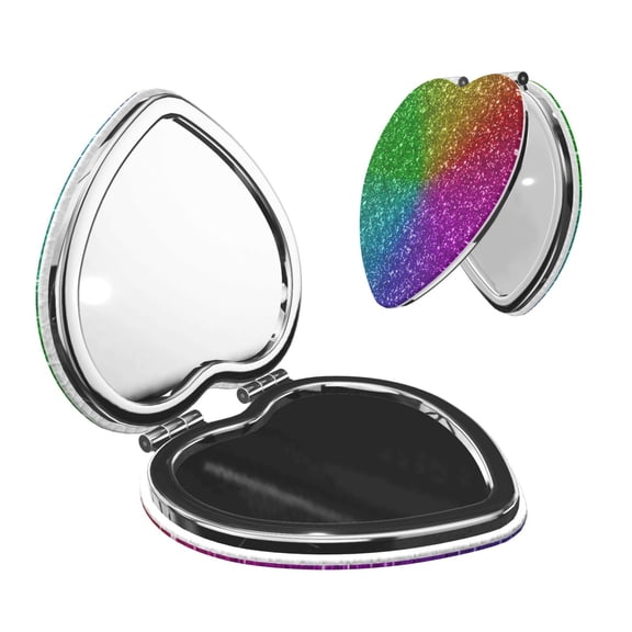 Kdxio Colorful Glitter Pocket Mirror, 1X/2X Travel Makeup Mirror 2-Sided Folding Small Mirror Portable Double-Sided Magnifying Cosmetic Mirror for Gift-Heart Shape