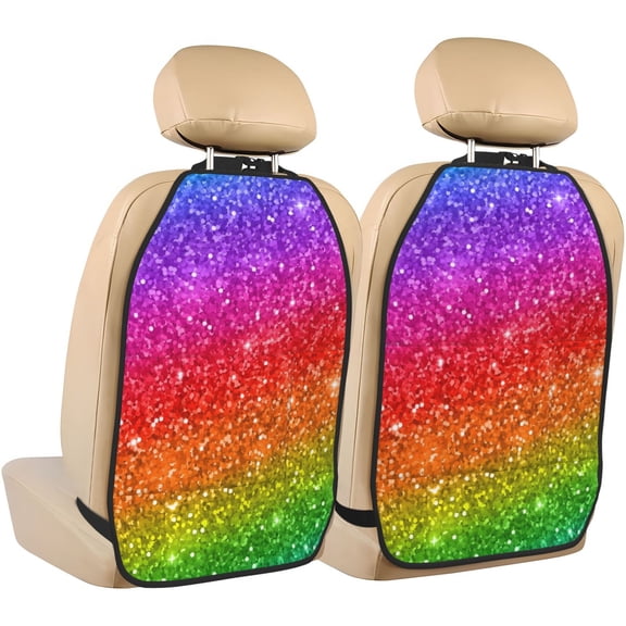 Kdxio Colorful Glitter Print 2 Pack Car Kick Mat Seat Cover Back Protector Mat with Pockets for Organizer Backseat Protector and Storage Anti Kick Pad for Vehicles