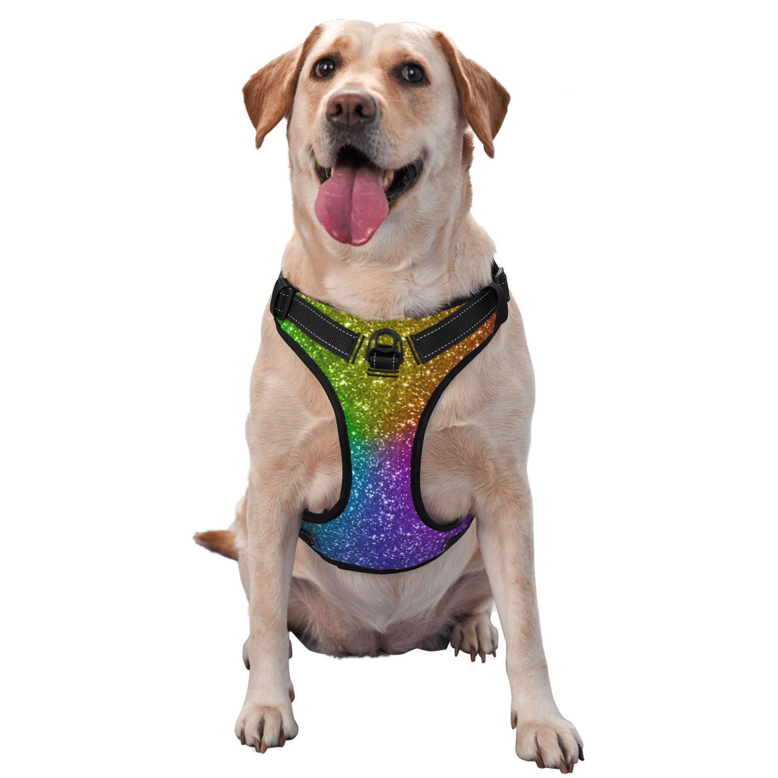 Kdxio Colorful Glitter Print No Pull Dog Harness Adjustable Reflective Oxford Easy Control Medium Large Dog Harness for Training and Everyday-Large