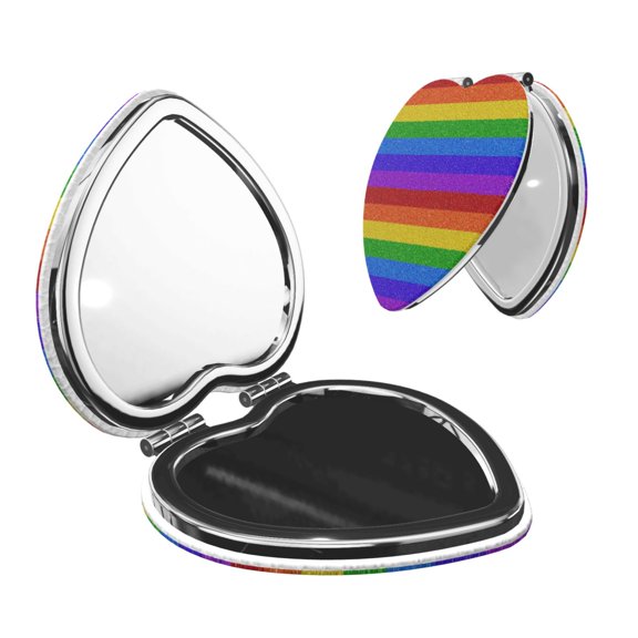 Kdxio Colorful Glitter Rainbow Pocket Mirror, 1X/2X Travel Makeup Mirror 2-Sided Folding Small Mirror Portable Double-Sided Magnifying Cosmetic Mirror for Gift-Heart Shape