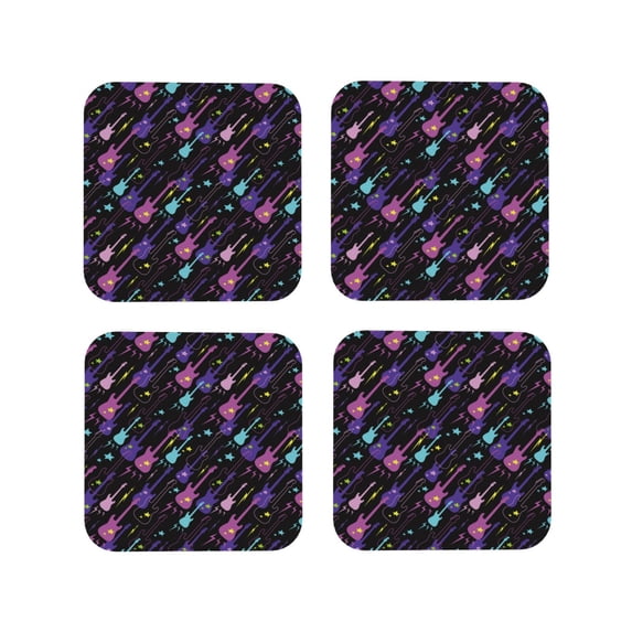 Kdxio Colorful Guitar Funny Coasters,4 Pcs Leather Coasters,Housewarming Gifts,Protect Furniture from Water Marks Scratch and Damage