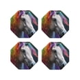 thumbnail image 1 of Kdxio Colorful Haired White Horse Funny Coasters,4 Pcs Leather Coasters,Housewarming Gifts,Protect Furniture from Water Marks Scratch and Damage, 1 of 6