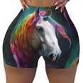 thumbnail image 1 of Kdxio Colorful Haired White Horse Print Workout Shorts for Women Seamless Soft Smooth Gym Yoga Scrunch Active Shorts, 1 of 5