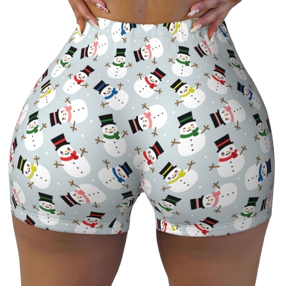 Kdxio Colorful Hat Snowman Print Workout Shorts for Women Seamless Soft Smooth Gym Yoga Scrunch Active Shorts