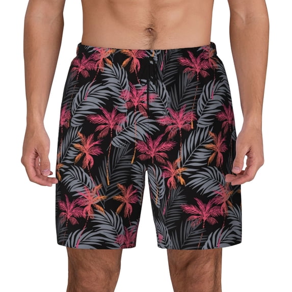 Kdxio Colorful Hawaii Palms Print Men's Swim Trunks with Compression Liner 7 Inch Inseam Quick Dry Swim Shorts