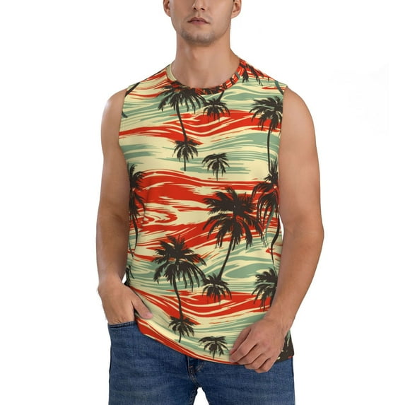 Kdxio Colorful Hawaii Palms for Men's Muscle T-shirt,Sleeveless for Workout Running Athletic Gym Lounge Casual