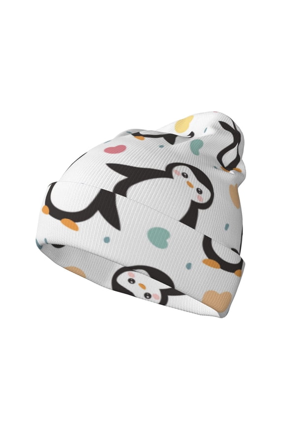 Colorful Hearts Penguin Winter Beanie for Men Women Beanie Knit Hat Cuffed Cap Beanie Knit Chunky Snow Cap