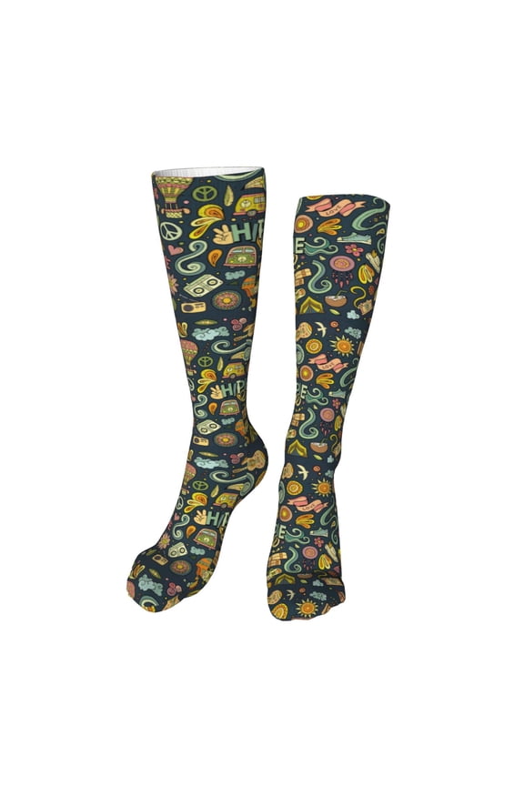 Colorful Hippie Funny Silky Novelty Funky Long Knee High Socks Soft 3D Print Cosplay Crazy Stockings for Men Women
