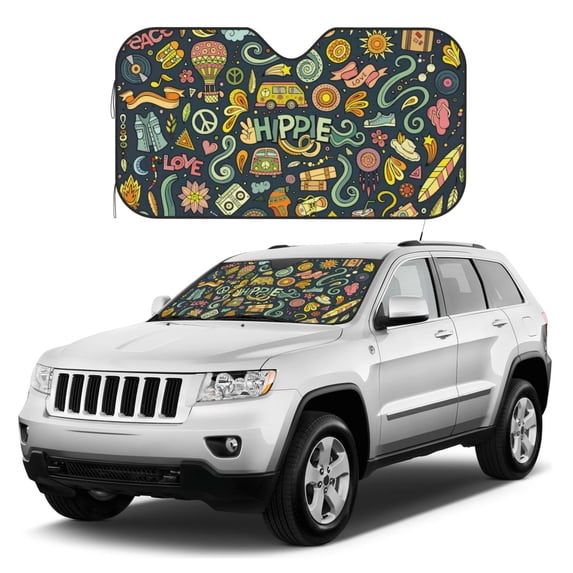 Kdxio Colorful Hippie Print Windshield Sun Shade, Foldable Sun Blocker for Car,Truck,SUV Automotive Interior Sun Protection,Reflective Shade for Front Windshield(Small)