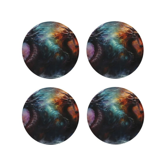 Kdxio Colorful Ink Style Dragon Funny Coasters,4 Pcs Leather Coasters,Housewarming Gifts,Protect Furniture from Water Marks Scratch and Damage