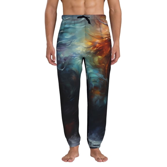 Kdxio Colorful Ink Style Dragon Pattern Joggers,Sweatpants for Men with Pockets-Large
