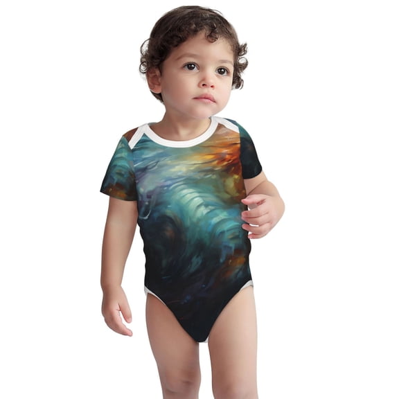 Kdxio Colorful Ink Style Dragon Pattern Unisex Baby Cotton Short Sleeve Bodysuits-6 Months