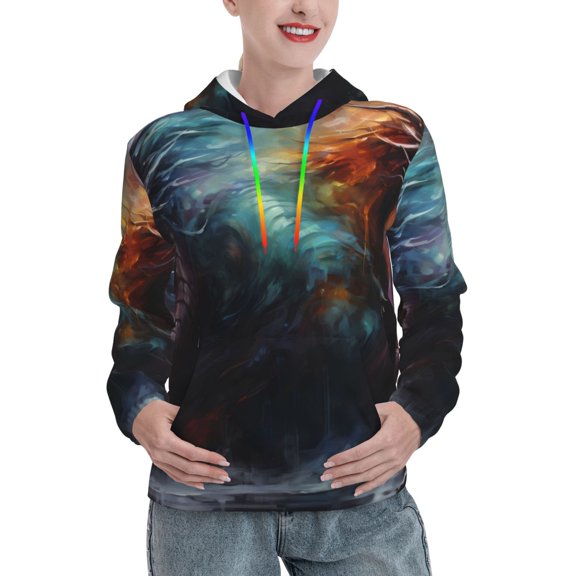 Kdxio Colorful Ink Style Dragon Print Womens Oversized Hoodies Sweatshirts Hooded Pullover Tops Sweaters Casual-Medium