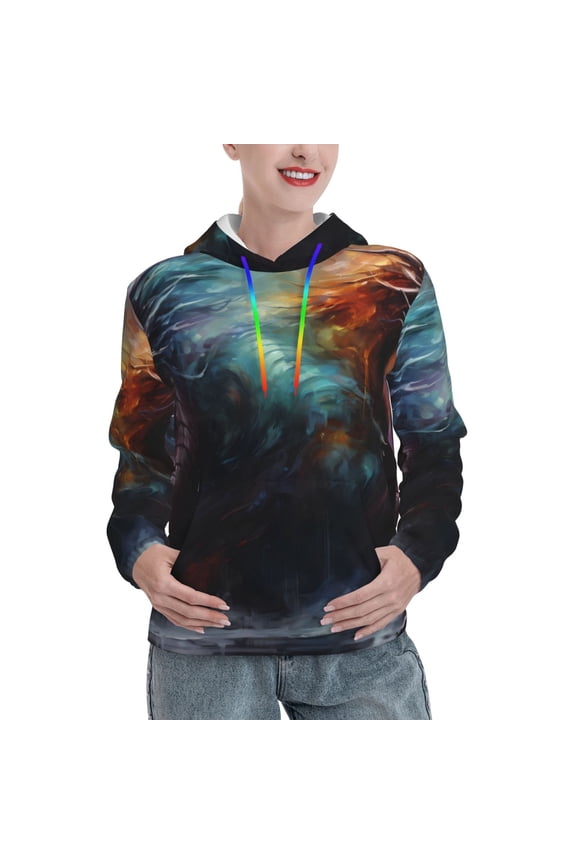 Colorful Ink Style Dragon Print Womens Oversized Hoodies Sweatshirts Hooded Pullover Tops Sweaters Casual-Medium