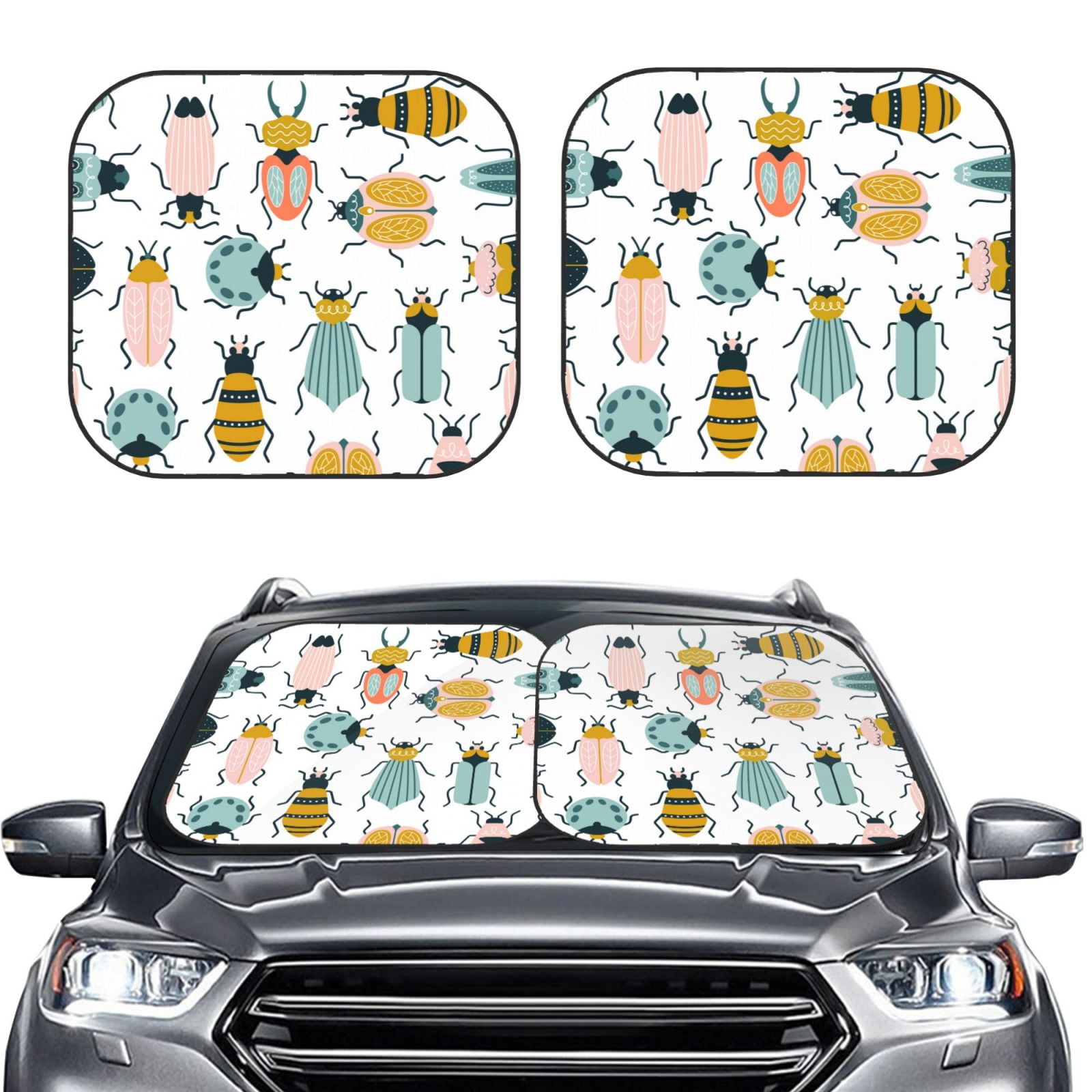 Kdxio Colorful Insects Print 2-Piece Sun Shade Front Windshield ...