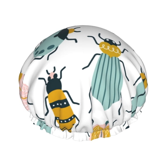 Kdxio Colorful Insects Print Shower Cap for Women,Elastic and Reusable,Double Waterproof Layers Bathing Hat
