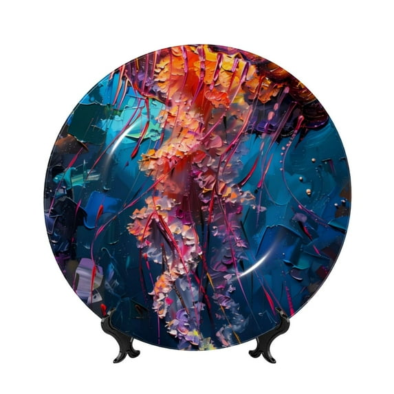 Kdxio Colorful Jellyfish Abstract Bone China Decorative Plate Ceramic Decorative Plate for Home Office Wall Stand Decorative Plates for Home Bedroom-8in
