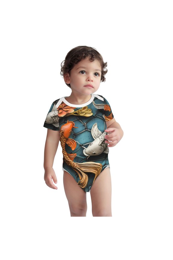 Colorful Koi Fish Art Pattern Unisex Baby Cotton Short Sleeve Bodysuits-2 Years