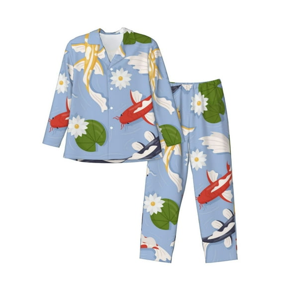 Kdxio Colorful Koi Fish Men’s Pajama Set Pajamas For Men 2 Piece PJ Set with Men Pajama Pants and Long Sleeve T-Shirt Lounge Set-XX-Large