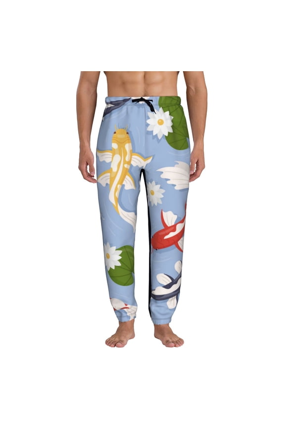 Colorful Koi Fish Pattern Joggers,Sweatpants for Men with Pockets-Large
