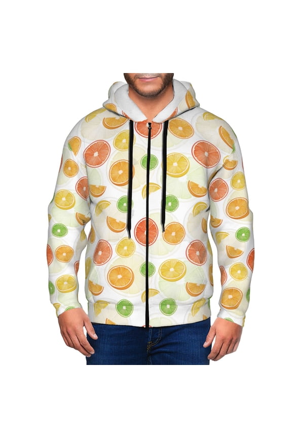 Colorful Lemons Print Men Hoodies Casual Hoodies for Men with Zip Pockets Full Zip Long Sleeve Sweatshirt Sports Hooded Jacket-Large