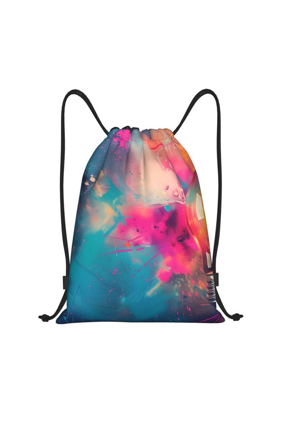 Colorful Lightbulb Abstract Print Drawstring Backpack Bag,Waterproof Draw String Back Sack, Gym Drawstring Bags Swim Bag For Unisex