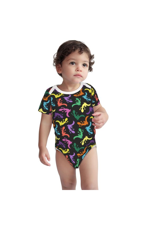 Colorful Lizards Pattern Unisex Baby Cotton Short Sleeve Bodysuits-18 Months