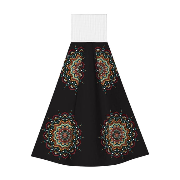 Kdxio Colorful Mandala Hand Towel with Loop Hanging Towel Absorbent Tie Towels for Kitchen Tea Bar Bathroom Decor