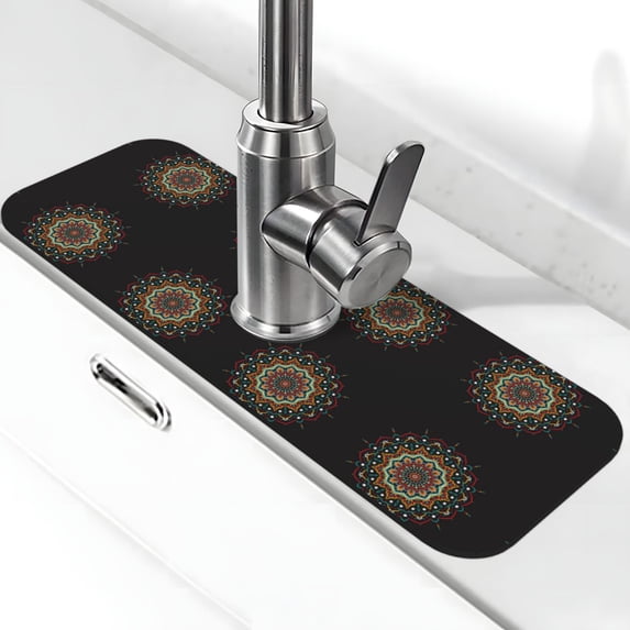 Kdxio Colorful Mandala Pattern Non-Slip Diatom Mud Faucet Drain Pad,Self Absorbent Mat for Kitchen Sink for Variety Kitchen & Bathroom Countertops