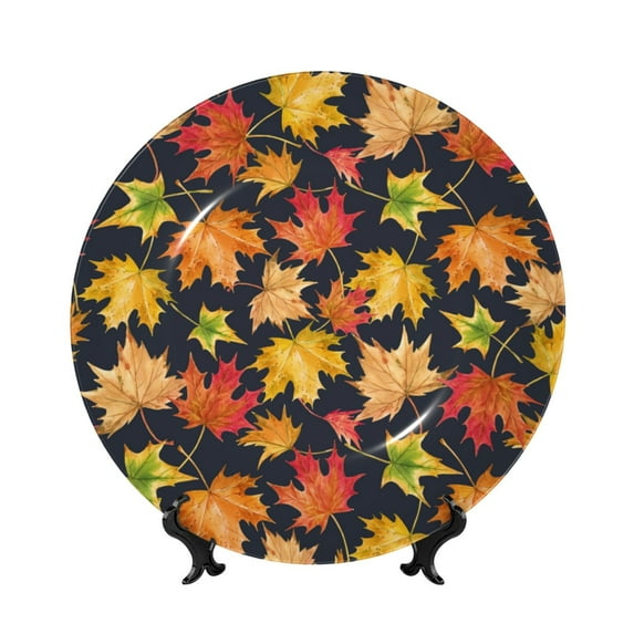Kdxio Colorful Maple Leaves Bone China Decorative Plate Ceramic Decorative Plate for Home Office Wall Stand Decorative Plates for Home Bedroom-10in