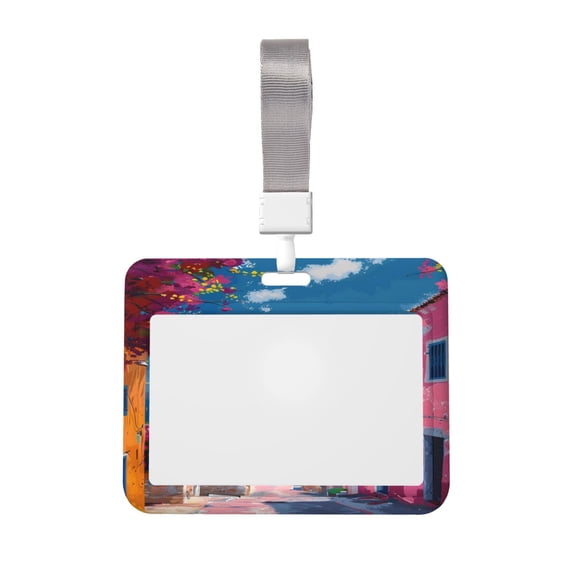 Kdxio Colorful Mediterranean Village Card Badge Holder Work Badge Sleeve for Office, School, Factory, ID Credit Cards, Driver Licenses and Passes