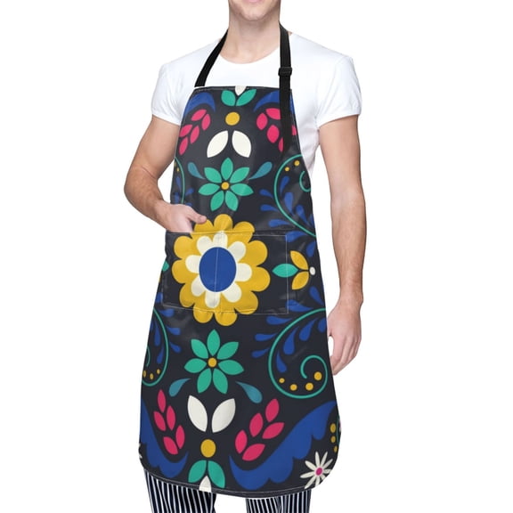Kdxio Colorful Mexican Flower Apron with Pockets Adjustable Kitchen Aprons for Men Women Waterproof Aprons for Cooking,Drawing,Crafting, Baking Household Cleaning