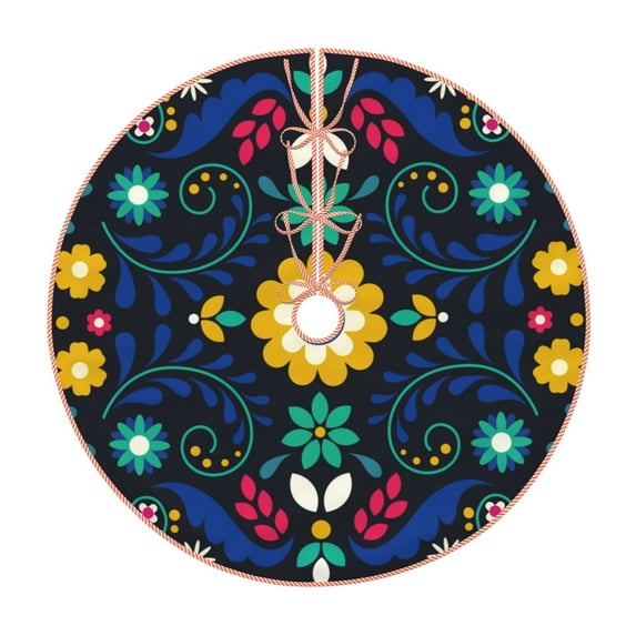 Kdxio Colorful Mexican Flower Print Christmas Tree Skirt Christmas Xmas Tree Skirts Mat for New Year Holiday Christmas Party Decorations-30"