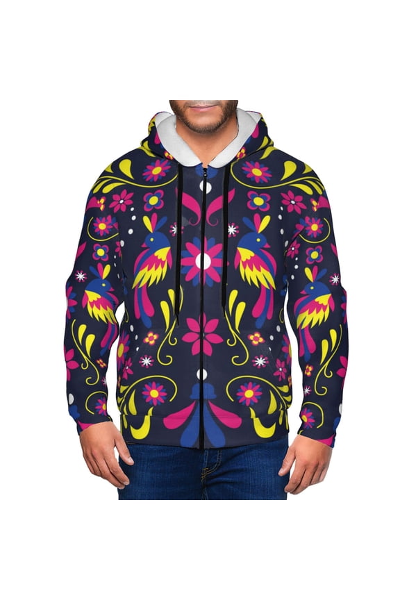 Colorful Mexican Print Men Hoodies Casual Hoodies for Men with Zip Pockets Full Zip Long Sleeve Sweatshirt Sports Hooded Jacket-Large