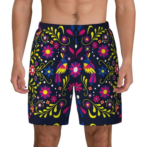 Kdxio Colorful Mexican Print Men'S Swim Trunks With Compression Liner 7 Inch Inseam Quick Dry Swim Shorts