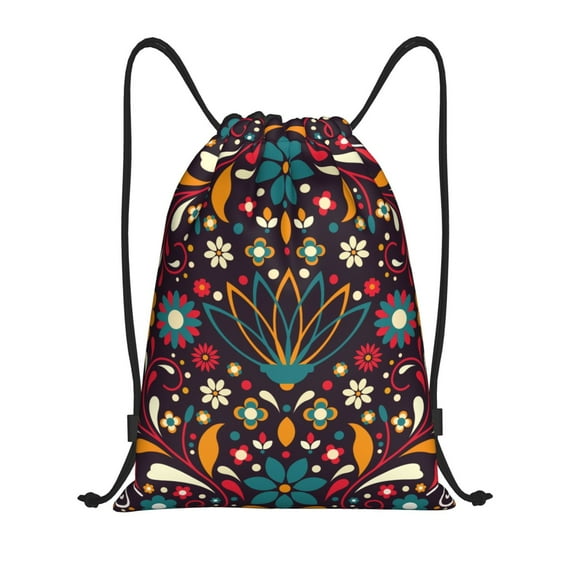 Kdxio Colorful Mexican2 Print Drawstring Backpack Bag,Waterproof Draw String Back Sack, Gym Drawstring Bags Swim Bag For Unisex