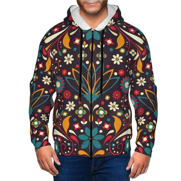 Kdxio Colorful Mexican2 Print Men Hoodies Casual Hoodies for Men with Zip Pockets Full Zip Long Sleeve Sweatshirt Sports Hooded Jacket-Small