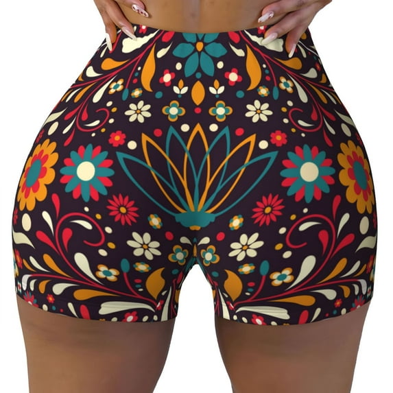 Kdxio Colorful Mexican2 Print Workout Shorts for Women Seamless Soft Smooth Gym Yoga Scrunch Active Shorts