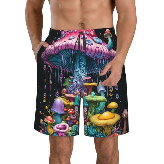 Kdxio Colorful Mushroom Pattern Mens Casual Shorts - Drawstring Summer Beach Sports Shorts for Men