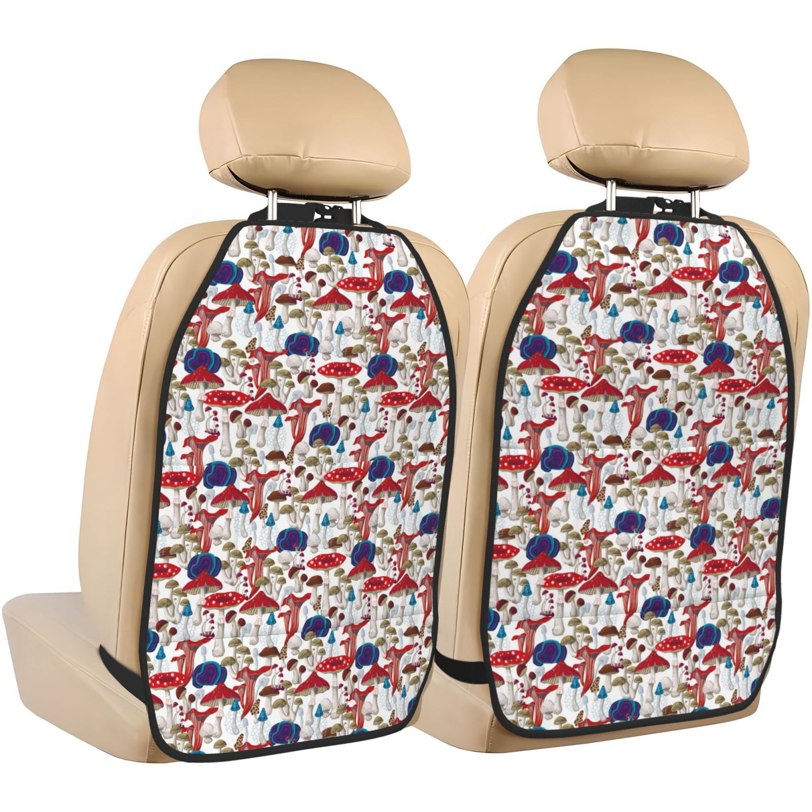Kdxio Colorful Mushrooms (2) Print 2 Pack Car Kick Mat Seat Cover Back Protector Mat with Pockets for Organizer Backseat Protector and Storage Anti Kick Pad for Vehicles