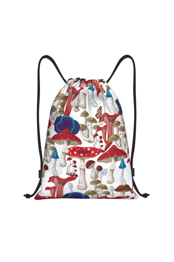 Colorful Mushrooms (2) Print Drawstring Backpack Bag,Waterproof Draw String Back Sack, Gym Drawstring Bags Swim Bag For Unisex