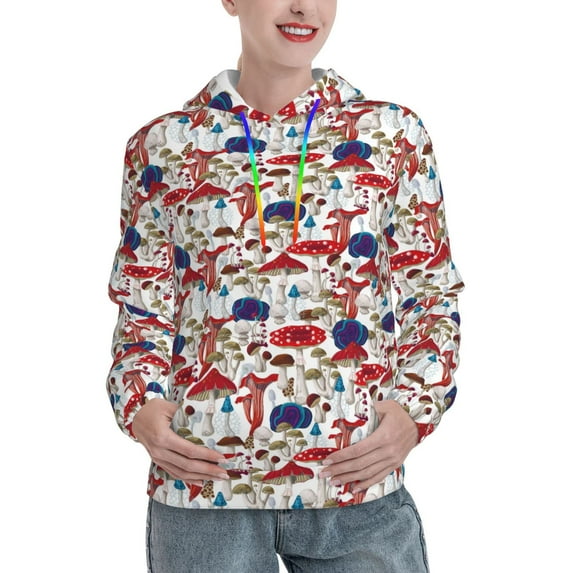 Kdxio Colorful Mushrooms (2) Print Womens Oversized Hoodies Sweatshirts Hooded Pullover Tops Sweaters Casual-XX-Large