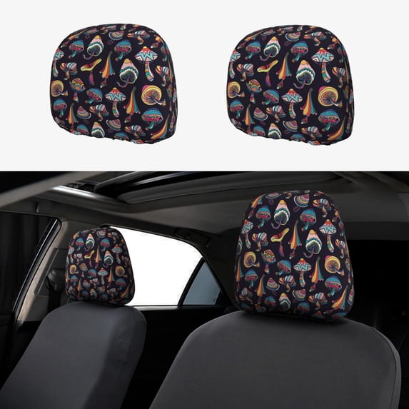 Kdxio Colorful Mushrooms in Doodle Style Pattern Print 2 Piece Car Head Rest Covers Set Auto Front/Rear Seats Headrest Cover Universal Fit Most Cars,Sedan, SUV