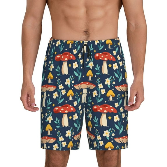 Kdxio Colorful Mushrooms Print Mens Sleep Shorts Bottoms Soft Comfy Pajama Wear Pants with Drawstring Pockets