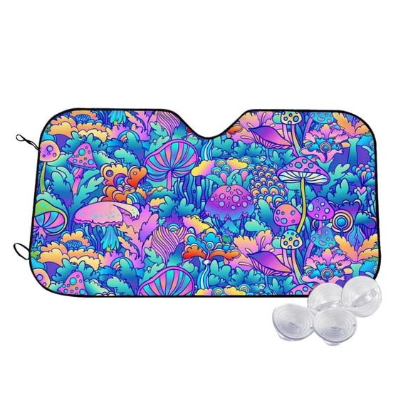 Kdxio Colorful Mushrooms Print Windshield Sun Shade,UV Rays and Sun Heat Protection,Sunshade for Car Windshield,Car Shade Front Windshield - Medium